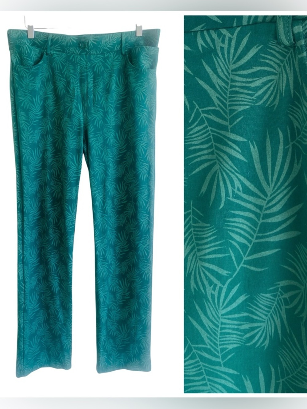 Betabrand Green Cabana Leaf Print Yoga Trouser Dress Pants Size XLP